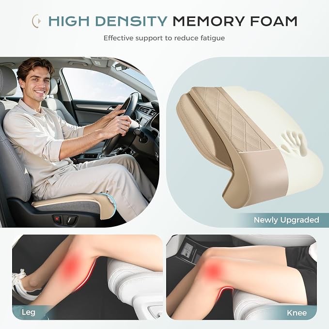 Coverado Car Seat Leg Extender Support Cushion, Leg Rest Cushion for Driver Seat, Universal Car Seat Leg Support, Leather Car Seat Cushion, Waterproof Leg Extension Pad for Long Driving (Update,Beige)