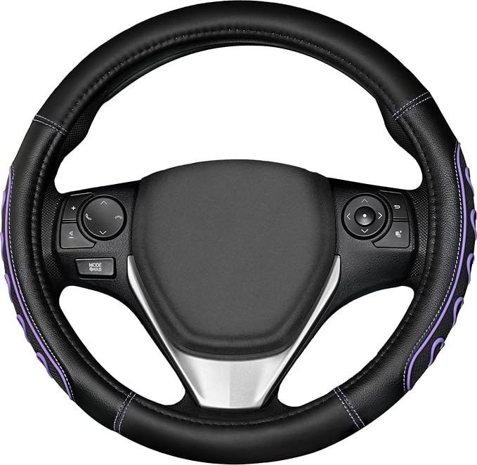 Ventilated Heart-Shaped Steering Wheel Cover with Anti-Slip Leather Grip. Compatible with Ford, Toyota, Honda, Nissan, and Chevrolet Vehicles for 14.5-15.2 inch Round Steering Wheels.