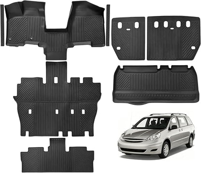 Custom Fit Floor Mats for 2004-2010 Toyota Sienna, All Weather TPE Floor Liners & Trunk Mat & Backrest Mats & Door Sill Guard, Odorless Full Set Interior Accessories