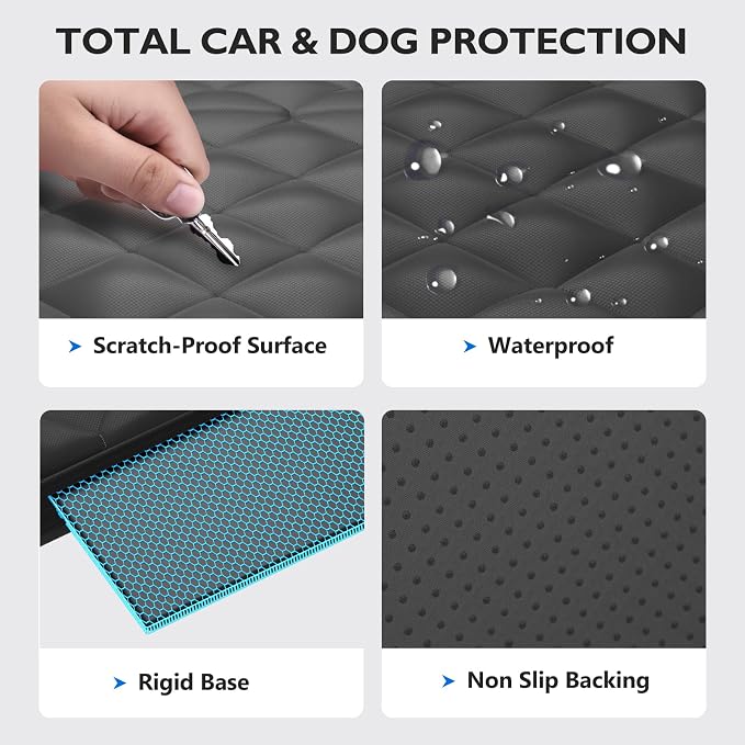 Back Seat Extender for Dogs-Large Space, Hard Bottom Egg Crate Foam Soft Dog Car Seat Cover, Sturdy Backseat Extender for Dogs, Waterproof Pet Car Bed Dog Hammock for Car, SUV, Truck