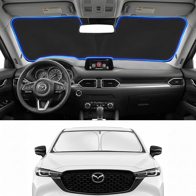 Custom Fit Windshield Sun Shade for Mazda CX5 CX-5 2017-2026 | Perfect Vehicle Fit, Cooler Interior, Blocks UV Rays, Stronger Frame, Easy Fold & Store