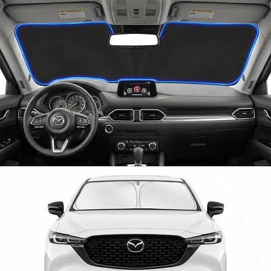Custom Fit Windshield Sun Shade for Mazda CX5 CX-5 2017-2026 | Perfect Vehicle Fit, Cooler Interior, Blocks UV Rays, Stronger Frame, Easy Fold & Store