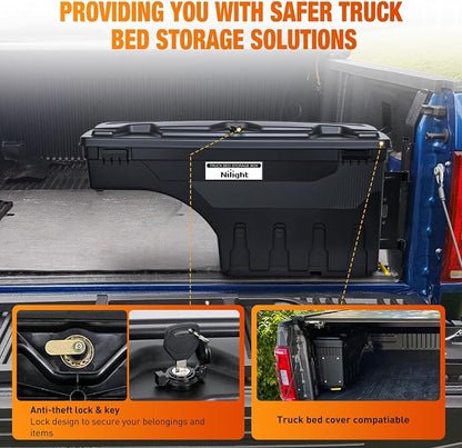 Nilight Truck Bed Tool Box Passenger Side Truck Tool Box Fit for Chevy Silverado GMC Sierra 1500 2500 3500 2007-2018 ABS Swing Case Truck Bed Storage Box w Lockable Lid Waterproof Wheel Well Toolbox