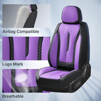 Coverado Car Seat Cover Full Set, Purple Seat Covers Front Seats Back Seat Covers, Nappa Leather Waterproof, Car Seat Cushion, Car Seat Protector Universal Fit Most Cars