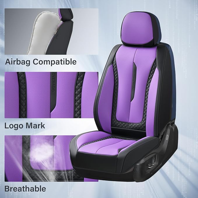 Coverado Car Seat Cover Front Seats, Purple Seat Covers Front Seats, Nappa Leather Waterproof, Car Seat Cushion, Car Seat Protector Universal Fit Most Cars