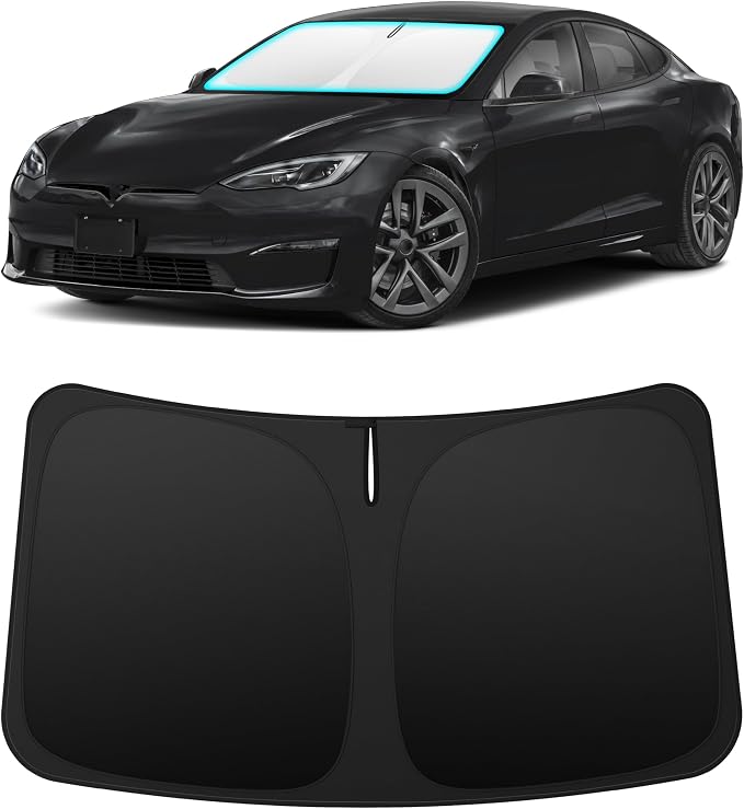 INSAUTO Custom Fit Windshield Sun Shade Accessories for Tesla Model S 2012-2026, Foldable Front Window Sunshade, UV & Heat Reflector, Keeps Interior Cool, Includes Storage Bag
