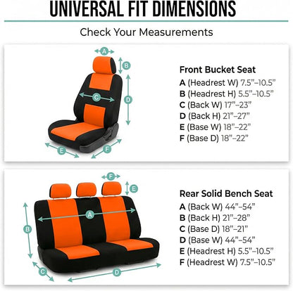 FH Group Bright Flat Cloth Full Set Automotive Seat Covers Front Set and Rear Solid Bench Orange Black Seat Covers w. Gift Universal Fit Interior Accessories for Cars Trucks and SUVs