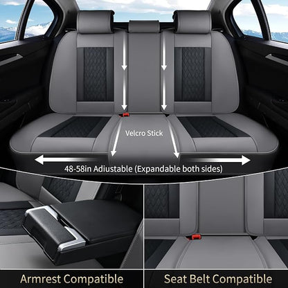 FLORICH Seat Covers, Car Seat Covers Full Set, Luxury Nappa Leather Seat Covers, Breathable and Waterproof Car Seat Protector 5 Seat, Automotive Seat Covers Universal Fit for Most Cars-Gray&Black