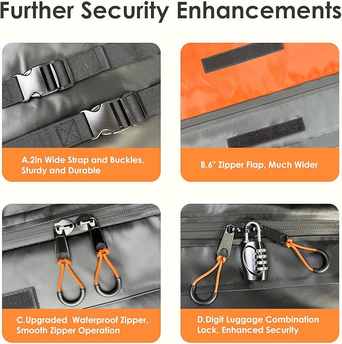 Car Rooftop Cargo Carrier Bag 20 Cubic Feet, 100% Waterproof Heavy Duty Car Roof Bag for All Vehicle with/Without Racks - Anti-Slip Mat, 6 Door Hooks, Storage Bags, 5CM Straps(Orange)