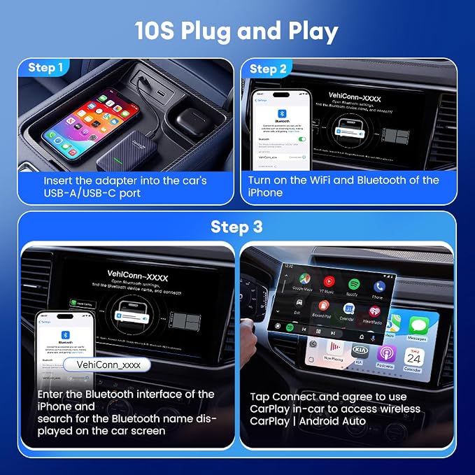 Carlinkit 4.0 Wireless CarPlay & Android Auto Adapter, Plug & Play, 2 in 1 - Fit for Factory Wired CarPlay Cars from 2015 to Now, No Latency, Online Upgrade, Auto-Connect After Set