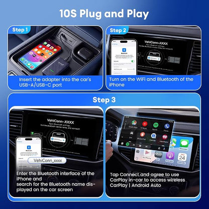 Carlinkit 4.0 Wireless CarPlay & Android Auto Adapter, Plug & Play, 2 in 1 - Fit for Factory Wired CarPlay Cars from 2015 to Now, No Latency, Online Upgrade, Auto-Connect After Set