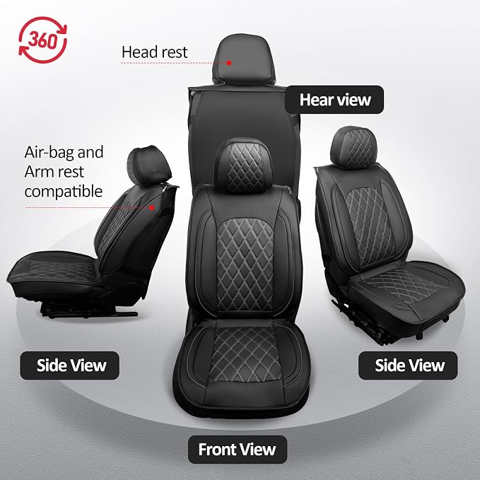 MIROZO Front Tacoma Seat Covers, 2PCS Leather Truck Seat Cover Fits for 2005-2015 Toyota Tacoma Crew Cab,Waterproof Car Seat Protector Toyota Tacoma Seat Covers Truck Accessories (Black,2PCS Front)