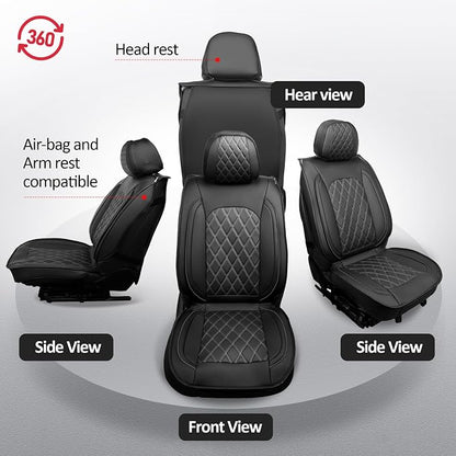 MIROZO Front Tacoma Seat Covers, 2PCS Leather Truck Seat Cover Fits for 2005-2015 Toyota Tacoma Crew Cab,Waterproof Car Seat Protector Toyota Tacoma Seat Covers Truck Accessories (Black,2PCS Front)
