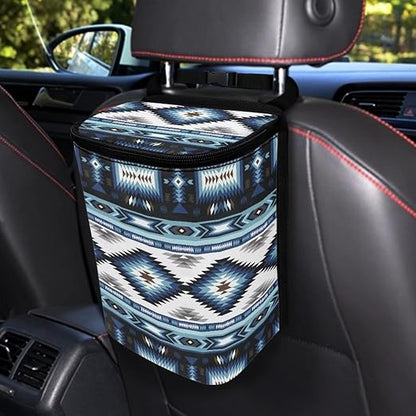 Western Aztec Car Trash Can with Lid and Zipper Portable Foldable Ethnic Style Trash Bin for Car Interior Accessories Multipurpose Garbage Can Bags Storage Organizer