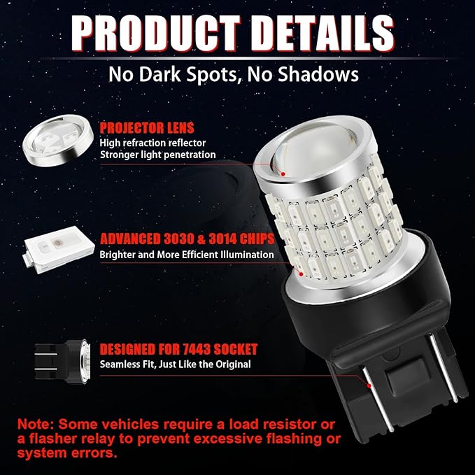 iBrightstar 7443 LED Bulb Red, 7440 LED Brake Light Bulbs Super Bright for Rear Brake Lights and Tail Lights, 2 Pack