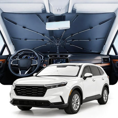 DMJN Umbrella Windshield Sun Shade for Honda CRV (2008-2026), Car Sunshade for Front Windshield [Nano Ice-Crystal Coatings] UPF50+ Heat & UV Block, Protect Interior & Keep Cooler