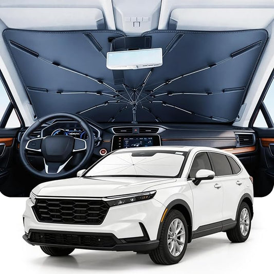 DMJN Umbrella Windshield Sun Shade for Honda CRV (2008-2026), Car Sunshade for Front Windshield [Nano Ice-Crystal Coatings] UPF50+ Heat & UV Block, Protect Interior & Keep Cooler