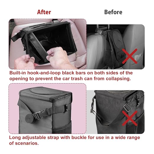 Ryhpez Car Trash Can with Lid - Leakproof Trash Bin Car Garbage Can, Collapsible Automotive Truck Organizer and Storage Bag Car Accessories for Women Men Road Trip Essentials