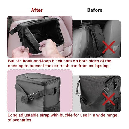 Ryhpez Car Trash Can with Lid - Leakproof Trash Bin Car Garbage Can, Collapsible Automotive Truck Organizer and Storage Bag Car Accessories for Women Men Road Trip Essentials