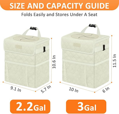 Vankor White Car Trash Can Cute, White Car Accessories for Women Waterproof Automotive Garbage Cans Leak Proof Vehicle Trash Can Diamond Pattern-Beige
