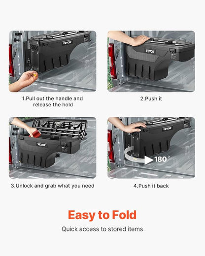 VEVOR Truck Bed Storage Box, Lockable with Password Padlock, 6.6 Gal/25 L ABS Wheel Well Tool Box, Waterproof and Durable, Compatible with Ford F-150 2015-2021, Drivers Side (Left)