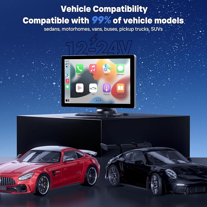 9" Wireless Apple Carplay Screen for Car, Portable Touchscreen Apple Carplay & Android Auto with OTA Update, Backup Camera,FM, Voice Control/GPS Navigation/Mirror Link/BT