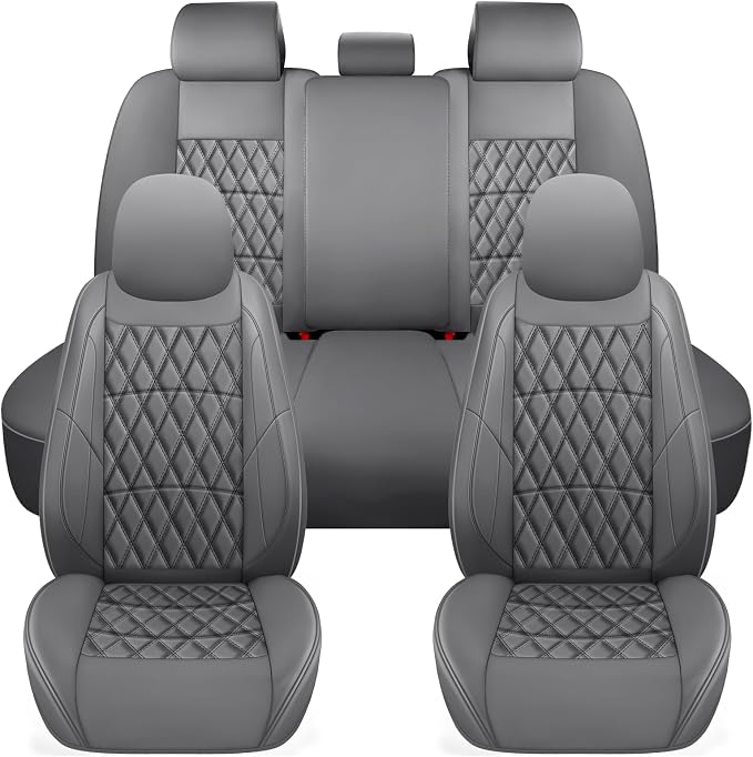 NS YOLO Leather Car Seat Covers,Universal Fit for Most Cars,SUVs and Sedans,Waterproof Luxury Leatherette Cushions, 5 Seats Protectors (Grey, Full Set-5 Seats(Front and Rear))