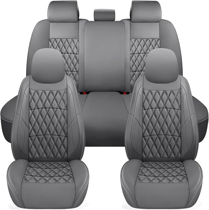 NS YOLO Leather Car Seat Covers,Universal Fit for Most Cars,SUVs and Sedans,Waterproof Luxury Leatherette Cushions, 5 Seats Protectors (Grey, Full Set-5 Seats(Front and Rear))