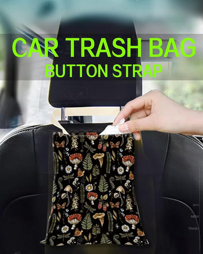 Hanging Car Trash Can Bag - Boho Brown Mushroom Design, Back Seat Organizer for Travel, Camping, Vehicle Accessories