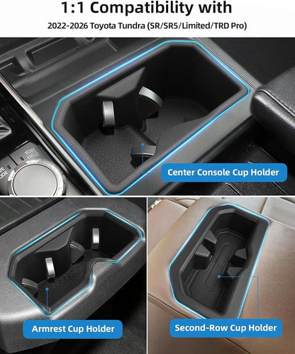TPE Central Control Cup Holder Insert for 2022-2026 Toyota Tundra(SR/SR5/Limited/TRD Pro), 2024 2025 2026 Toyota Tundra Interior Accessories