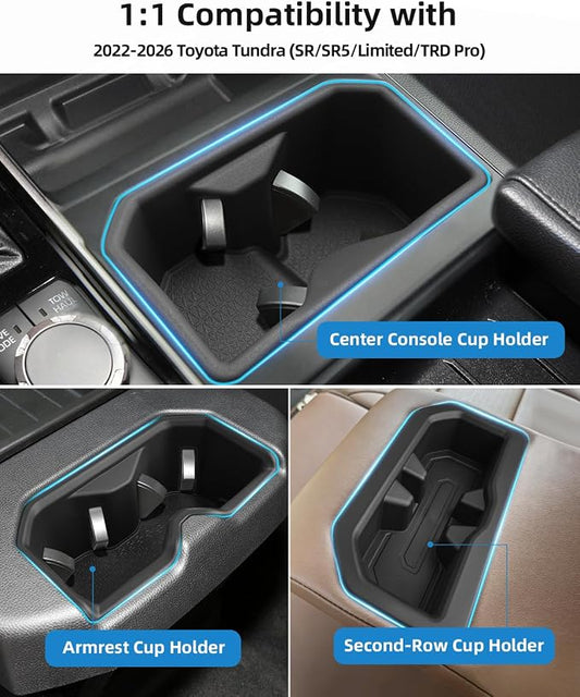 TPE Central Control Cup Holder Insert for 2022-2026 Toyota Tundra(SR/SR5/Limited/TRD Pro), 2024 2025 2026 Toyota Tundra Interior Accessories