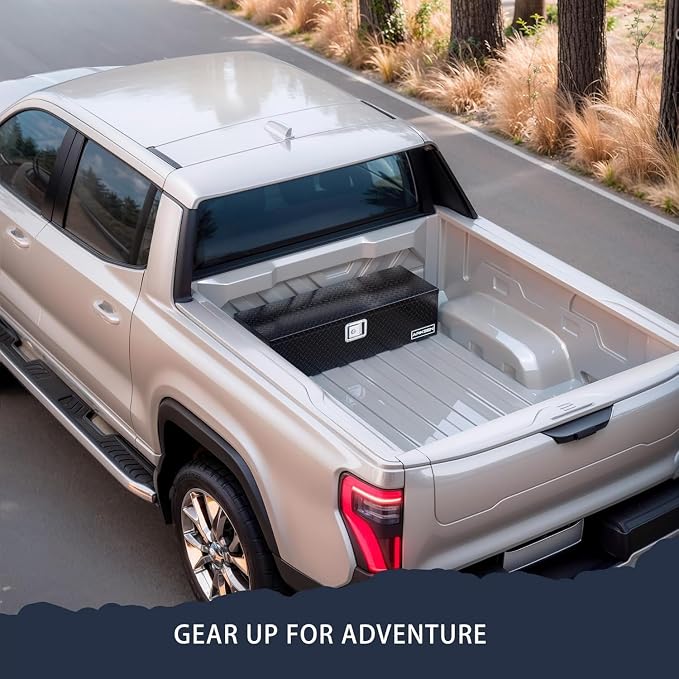 ARKSEN 39 x 13 x 10 Inch Diamond Plate Truck Bed Tool Box, Heavy Duty Waterproof Aluminum Toolboxes Storage Chest with Side Handle & Lock for Pickup Truck Bed, RV & Trailer – Black