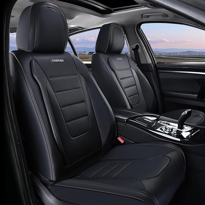 Coverado Seat Covers, Car Seat Covers Front Seats, Car Seat Protector Waterproof, Car Seat Cover, Car Seat Cushion Nappa Leather, Black Seat Covers for Cars Carseat Cover Universal Fit for Most Cars