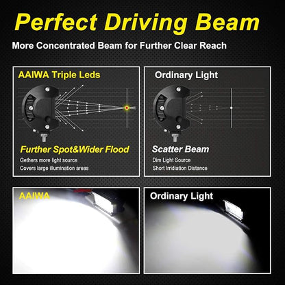 LED Pods, 4 Inch 60W LED Light Bar, 4PCS Spot Flood Combo Off Road Light Triple Row LED Work Light 6000LM Driving Fog Lamps for Pickup Truck Jeep ATV UTV SUV Boat Light