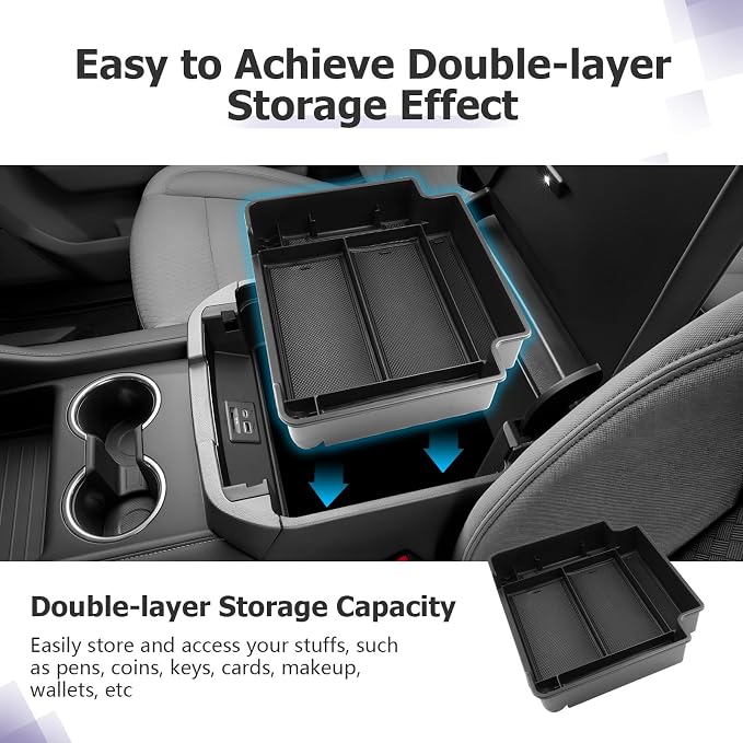 LUWU Console Organizer for 2021-2026 Tahoe & Suburban/GMC Yukon Accessories(ONLY for Standard Console w/Charging Socket) - NOT for Power Sliding Console Center Console Organizer Tray ABS Materials