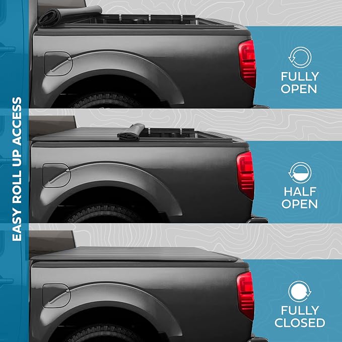 US Flag Truck Tonneau Cover for Nissan Frontier 2005-2026 5 ft Bed Length (Extra Short Bed), Soft Roll-Up All-Weather Retractable Truck Bed Cover with Black/Gray Flag