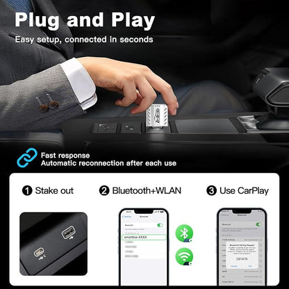 MMB CarPlay Wireless Adapter, 2025 Upgrade CarPlay Dongle Converts Wired to Wireless for iPhone, USB C/A Plug and Play CarPlay Adapter Compatible with iPhone iOS 10+ and Cars with CarPlay