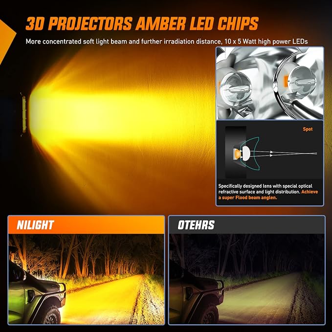 Nilight LED Light Bar Amber 2Pcs 7 Inch 30W Spot 3000LM Super Slim 3D Driving Fog Off Road Work Lights Pods for Trucks Pickup SUV ATV UTV Boat 4x4 Van Camper- 2 Style Mounting