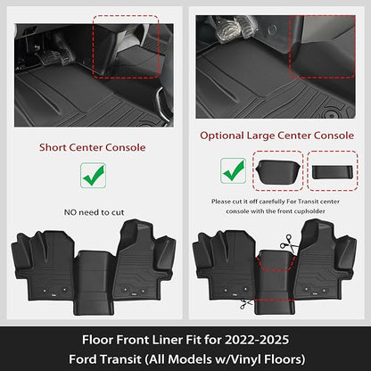 KARPAL Floor Mats for 2022-2026 Ford Transit/E-Transit w/Vinyl Floors (No Transit Connect), Custom Fit TPE All Weather Ford Transit Accessories Front Floor Liner