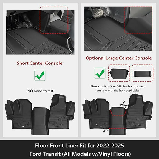 KARPAL Floor Mats for 2022-2026 Ford Transit/E-Transit w/Vinyl Floors (No Transit Connect), Custom Fit TPE All Weather Ford Transit Accessories Front Floor Liner