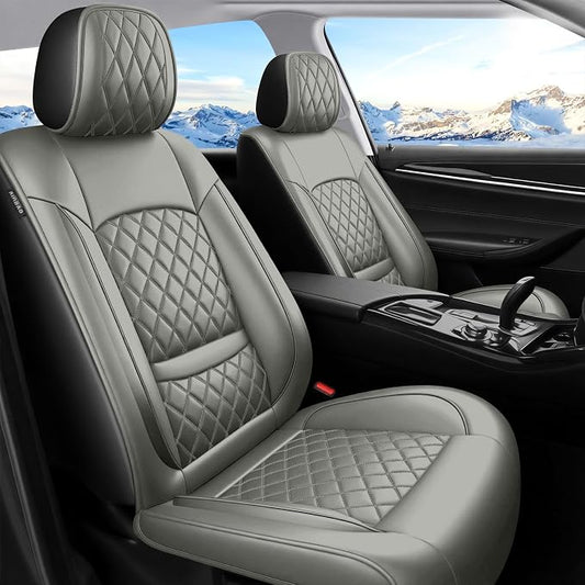 Car Seat Covers Compatible with Hyundai Elantra 2017-2025 2026 - Waterproof & Breathable Luxury Leather All-Weather Seat Cushions Protectors,Airbag Compatible,Only 2 Front seat Covers (Gray)