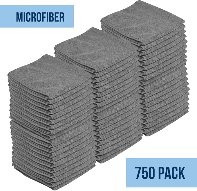 GREEN LIFESTYLE Chamois Cloth, Microfiber Cleaning Cloth 750 Pack, Borderless Towels Cleaning, Car Microfiber Towel, Drying Car Wash Towels (11.5" x 11.5", Grey)