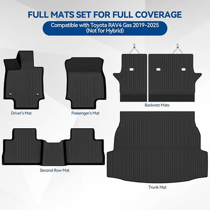Custom Fit Floor Mats for Toyota RAV4 Gas 2019-2025(Not for Hybrid), All Weather TPE Floor Liners with Trunk Mat & Backrest Protectors, Odorless Full Set Interior Accessories