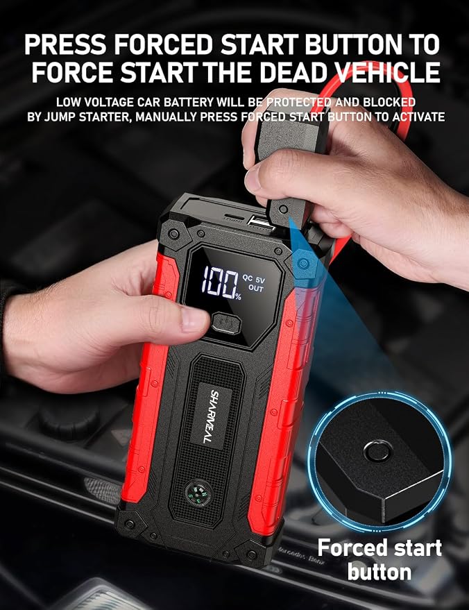 Sharmeal Car Jump Starter 7000A, Jump Starter Battery Pack with PD 30W Quick Charger, 12V Portable Jump Box (for All Gas and 12.0L Diesel) with 4 LED Light