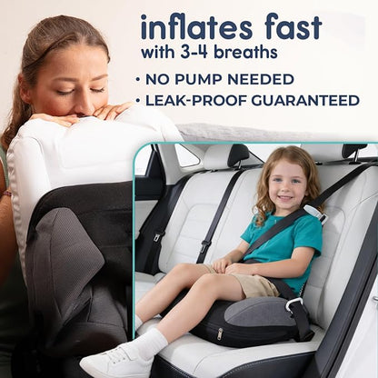 Hiccapop UberBoost Inflatable Backless Booster Seat for Kids, Portable Travel Car Seat | Classic Graphite Black