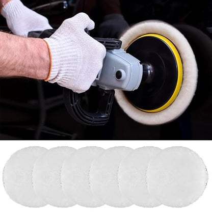 5 Pcs Wool Polishing Buffing Pads, 5 Inch Car Polishing Buffing Wheel with Hook and Loop Back for Drill Buffer Attachment, Car Buffer Polisher Kit for Cars Polish, Waxing, & Compound Cutting