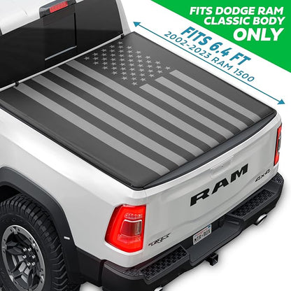 Flag Tonneau Cover Soft Tri-Fold Truck Tonneau Cover for Ram 1500 (Classic Body ONLY) (2002-2026) / Ram 2500 & 3500 (2003-2020) with 6.4 ft Bed, All-Weather Folding Truck Bed Cover (NO RAMBOX)