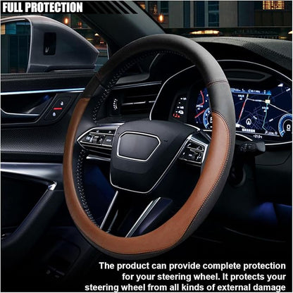 LAINLOY 14.5"-15" Car Steering Wheel Cover, Microfiber Leather Cover, Anti-Slip Breathable Steering Wheel Decoration, Universal Steering Wheel Accessories for Diverse Cars (Coffee)