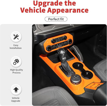 9PCS Full Set Interior Trim Kit Fit for Ford Bronco 2021-2024 4 Door,Center Console Gear Shift Panel Inner Door Handle (Orange)
