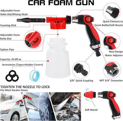 33Pcs Car Wash Detailing Kit Cleaning Kits with Foam Gun Sprayer Brush Large Wash Mitt Towels Complete Interior Exterior Car Washing Supply Set Blue